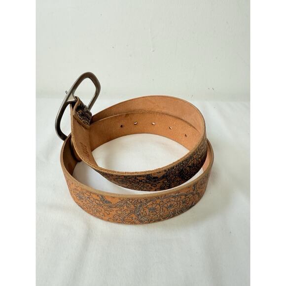 Brown Leather Belt With Blue & Silver Floral Print - Picture 3 of 8